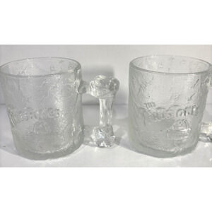 Vintage 1993 McDonalds Flintstones Frosted Clear Tree Mendous Glass Mug Set Of 2